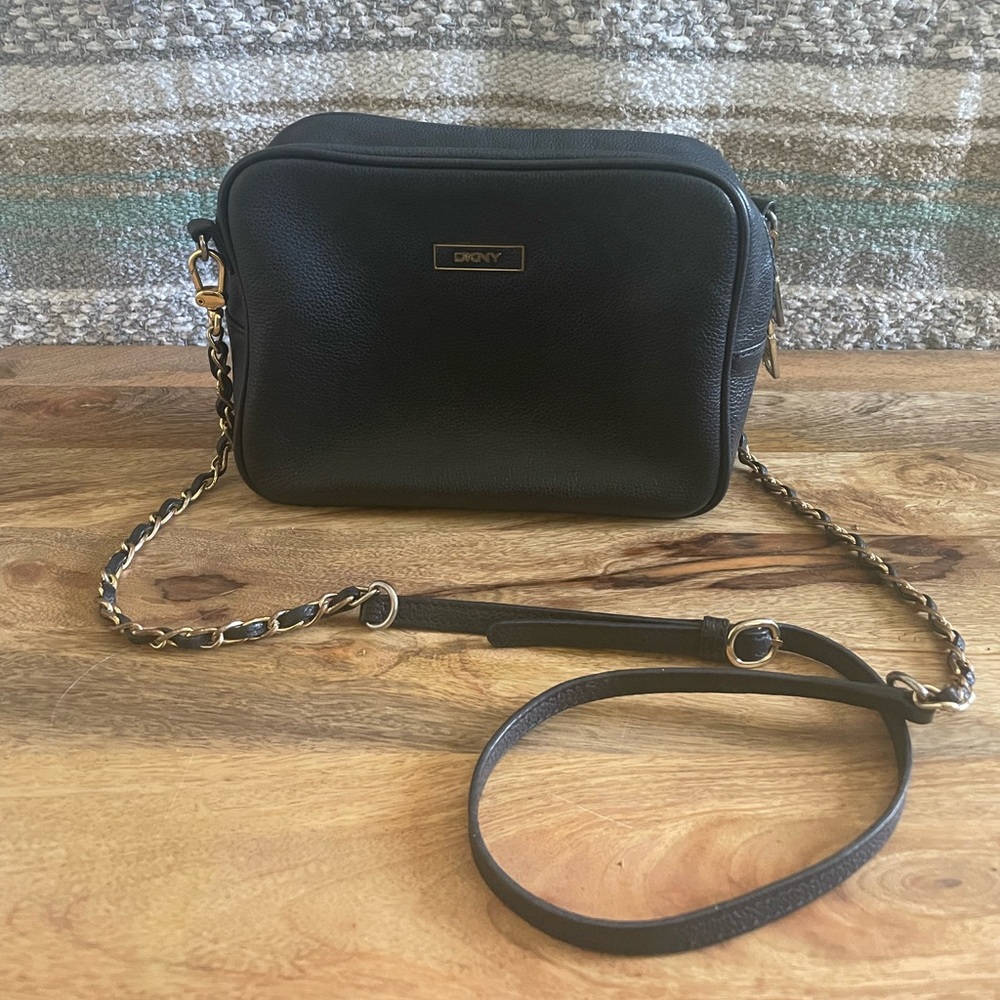 DKNY navy blue leather purse.